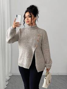 Elenzga Plus Size Loose Elegant Casual Knit Turtleneck Pullover Sweater, Fall/Winter