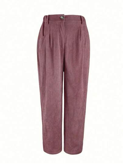 EMERY ROSE Calça Reta de Veludo Canelado Plus Size Feminina, Rosa Claro