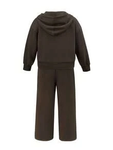 INAWLY Plus Size Women Solid Color Drop Shoulder Long Sleeve Zip Front Hoodie And Pants Casual 2 Piece Set, Autumn - Brown - View 2