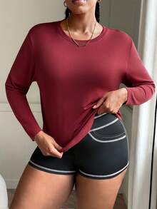 SHEIN Sports 大码女式无缝宽松长袖运动服 - 酒紅色 - 查看 5