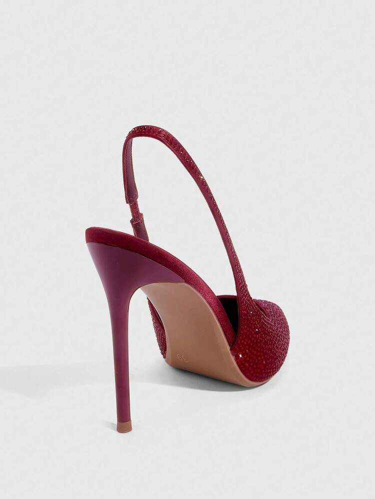 CUCCOO SZL Women's Pointed Toe High Heel Red Rhinestone Embellished Party Clubwear Elegant Sexy Stilettos With Ankle Strap For Christmas Spring Shoes