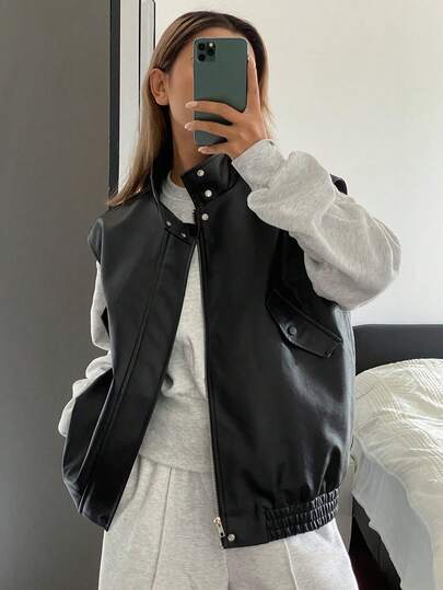 DAZY Women's Casual Faux Leather Jacket, Autumn/Winter