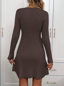 Easowa Vestido de punto ajustado de línea A color albaricoque para mujer - Café integral - Ver 2