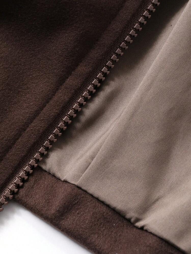 Women's Fur Collar Patchwork Open Front Long Sleeve Casual Jacket