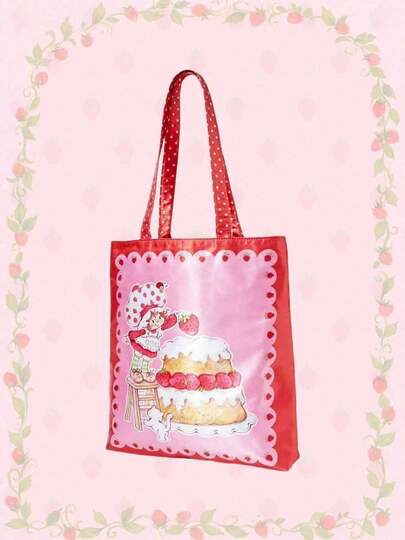 Bolso de tela de satén extra grande con estampado de dibujos animados para mujeres