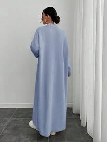 EURMUSE Damen Herbst/Winter Dicke Zopfstrick Strickjacke und Rundhals Langarm Strickkleid Lässig 2 Stücke Set - Babyblau - Übersicht 2