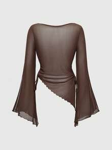 ROMWE Hippie Áo thun nữ tay loe cổ tròn tay lỡ dáng rộng eo bó sát cổ điển - màu đen - Xem 3
