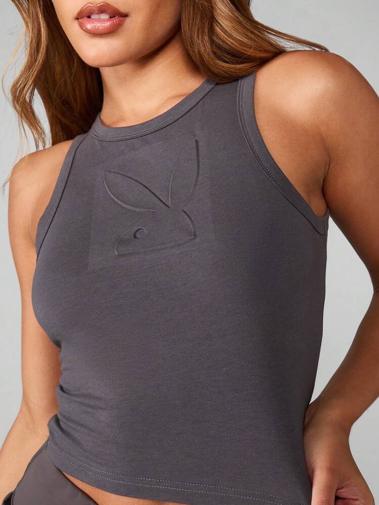 Missguided x Playboy Top corto con logo goffrato, senza maniche, stile racing, casual estivo di moda sportiva di base