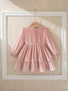 Souflis Souflis French Retro Shallow Pink Long Sleeve Velvet Dress, Suitable For Party, Outing, And Various Occasions, Autumn/Winter - Pink - View 3