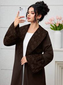 Yasmyna Elegant Black Jacquard Splice Solid Color Robe Abayas - Brown - View 1