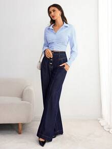 Elenzga Navy Blue Straight Leg Jeans, Non-Stretch - Dark Wash - View 5