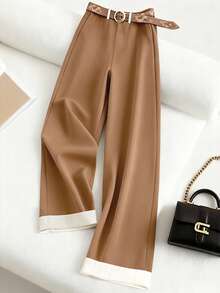 Franclia Slant Pocket Wide Leg Pants Without Belt - Brown - View 1