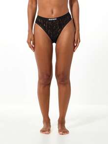 SUMWON WOMEN High Waisted Lace Briefs With Branded Elastic Waistband Underwear Christmas Gift - Black - View 4