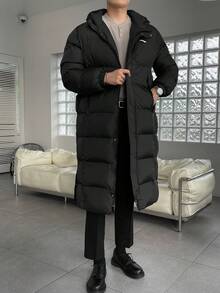 DAZY Men Letter Graphic Zip Up Hooded Padded Coat Winter - Black - View 10