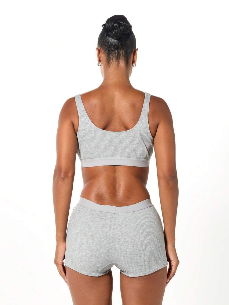 SUMWON WOMEN Ribbed Knit Bralette And Boyshort Set