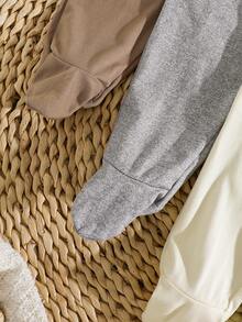 SHEIN 4 件/包新生女婴纯色白色、粉色、黑色、灰色连脚紧身裤 - 柔软、有弹性的罗纹针织面料，穿着舒适，适合所有季节，可爱简约，易于穿着，高价值，适合居家、外出、度假、日常穿着，0-3 个月，春夏新品，女婴服装套装 - 彩色 - 查看 6