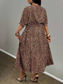 Slaydiva Boho Midi Ruffle Dress - Leopard Print, Suitable For Spring/Summer, Elegant & Commute & Party & Club & Outing - Multicolor - View 6