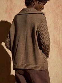 Bóhologie WOMEN OVERSIZED CABLE KNIT SWEATER DRESS – BEIGE,Cardigan,Autumn,Winter Clothes,Cardigans,Autumn Clothes - Brown - View 2