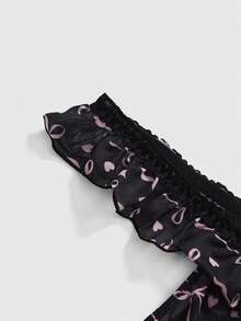 ROMWE Kawaii Baby Doll Sexy Lingerie Set For Women, Bow Print Tie-Up Design - Black - View 4