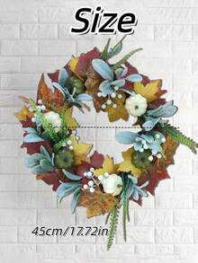 1 pieza Corona de calabaza y follaje otoñal - Decoración de puerta de plástico con hojas de otoño vibrantes, perlas falsas blancas y verdor - Perfecta para Halloween, Acción de Gracias y decoración del hogar de temporada, acento festivo para la puerta, diseño otoñal, hojas de plástico, decoración del hogar de temporada, decoración de otoño, corona artificial Decoración de Halloween Decoración de habitación Decoración de otoño - Multicolor - Ver 2