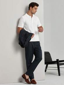 Manfinity Homme 男士純色短袖休閒通勤 Polo 衫 男士領口正裝襯衫 短袖男士高爾夫球衫 男士 Polo 衫 - 白色 - 查看 5
