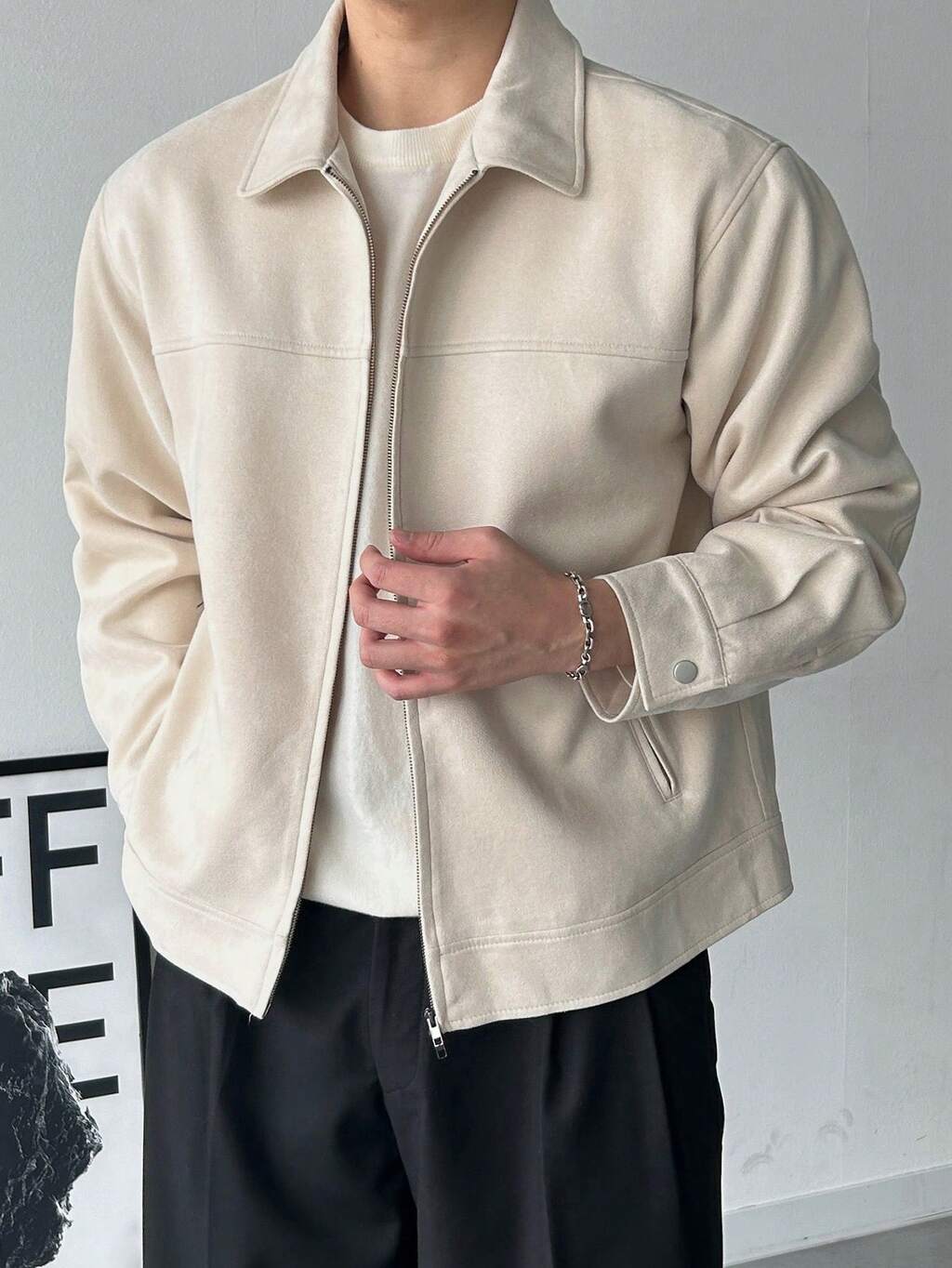 Apricotfarbene Wildleder Herren Jacke und Mantel, einfarbig, Herbst