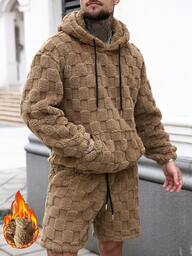 Manfinity Homme Herrset med våffelmösshuvtröja och shorts med dragsko, resår i midjan och fickor, höstkläder och vinter