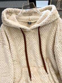 SHEIN CURVE+ Plus Size Thick Adjustable Drawstring Pocket Loose Fleece Long Sleeve Sweatshirt - Apricot - View 5
