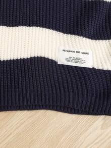 SHEIN Tween Girl Casual Ribbed Turtleneck Sweater, Collegiate Style, Autumn/Winter, Knit Sweater, Preppy Clothes, - Navy Blue - View 3