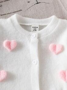 SHEIN Baby Girl Heart Pattern Front Button Jacket And Pants Set, Autumn/Winter - Pink - View 4