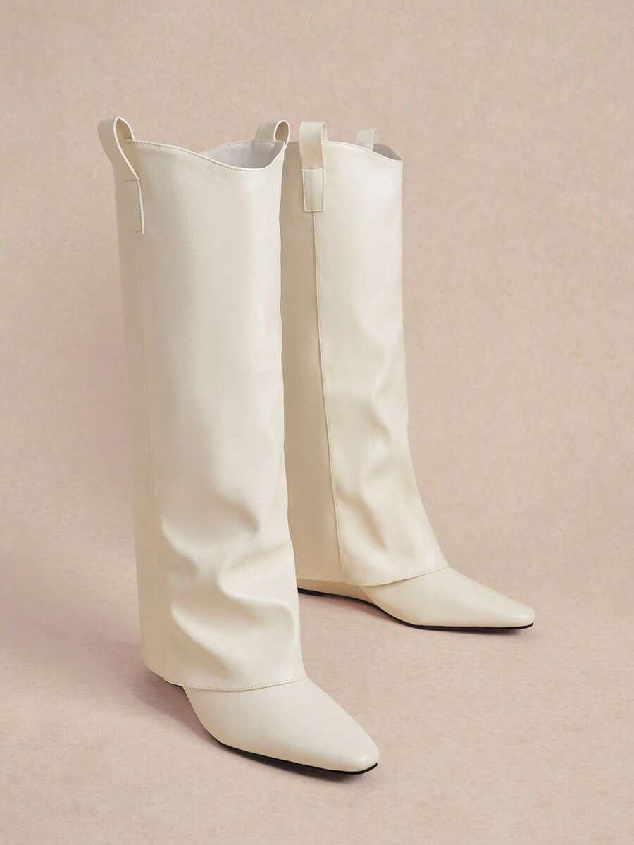 Rosivie Women's Fashion Simple Solid Color Ankle Boots - Beige - View 1