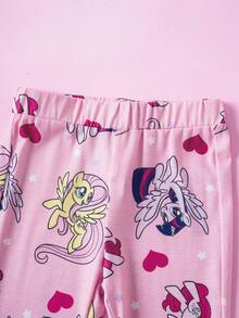 My Little Pony X SHEIN 少女可爱小马印花长袖T恤和裤子套装，秋季 - 彩色 - 查看 7