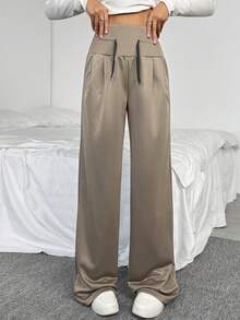 女士休闲宽松阔腿运动裤，适合秋冬季日常休闲穿着 - 軍綠色 - 查看 4