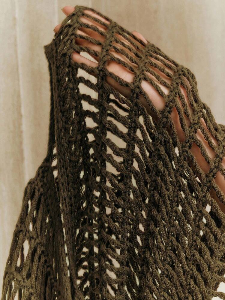 Suéter elegante de punto con hombros oblicuos y calados a ganchillo de manga larga para mujer de la marca Maillard, adecuado para Navidad, Año Nuevo, fiestas, elegante, lujoso, formal, chic, otoño/invierno