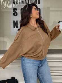 Calvaya 秋季大码休闲复古棕色夹克 - 駝色 - 查看 4