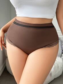 1 pieza Ropa interior de triángulo sin costuras cómoda y de talle medio para mujer de talla grande - Marrón Chocolate - Ver 4