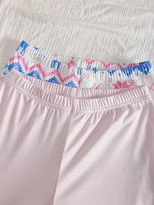 6 件套女孩圣诞卡通鹿、雪人、心形和蝴蝶结印花休闲舒适睡衣套装、长袖上衣和裤子、家居服 - 彩色 - 查看 5