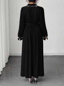 SHEIN Tall Elenzga Women's Elegant Commuter, Faux Pearl Decor, Autumn Dress, Tall Women - Black - View 2