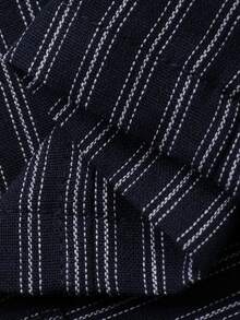 DAZY 女士V领条纹无袖背心和直筒裤两件套休闲优雅度假套装家居服短款套装 - 藏蓝色 - 查看 6