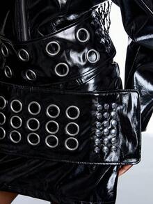 LYSMO Jaqueta estilo punk plus size com ilhós e patchwork circular, gola virada para baixo, manga comprida, corte slim, moderna e descolada, outono/inverno - Preto - Ver 7