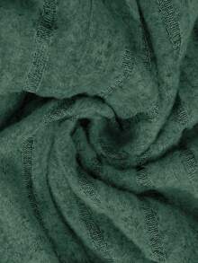 EMERY ROSE Plus Size Solid Color Ribbed Collar Long Sleeve T-Shirt, Casual Autumn Fall - Green - View 6