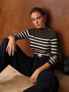 MOTF PREMIUM ELEGANT VERSATILE KNITTED STRIPED SWEATER FOR WOMEN - Coffee Brown - View 6