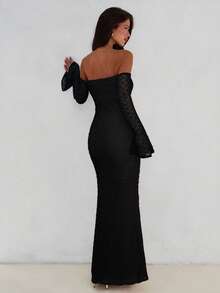 Aloruh Vestido maxi de tubo de manga larga con textura de punto de piel sintética para mujer, nuevo para otoño/invierno - Negro - Ver 2