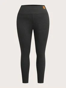 SHEIN PETITE CURVE 大码纯色休闲修身女式紧身裤 - 彩色 - 查看 5