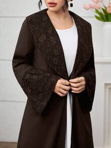 Yasmyna Elegant Black Jacquard Splice Solid Color Robe Abayas - Brown - View 2