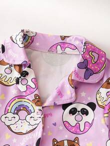 2 Stücke Baby Mädchen Lässig süße flammhemmende gestrickte Donut Allover Muster Kragen Strickjacke und Donut Muster Hose Pyjama Set - Mauve - Übersicht 4