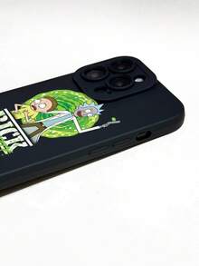 Rick and Morty X SHEIN 1个绿色毒药医生男孩创意卡通联名高端手机壳，简约黑色精准开孔防摔时尚设计，万圣节和圣诞节节日礼物，兼容 17/16/15/14/13/12/11和Galaxy S25/24/23 - 黑色 - 查看 4