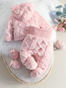 Bộ đồ ngủ dài tay có mũ trùm đầu họa tiết động vật thoải mái dành cho trẻ sơ sinh và trẻ mới biết đi và quần dài - Hồng - Xem 2