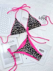 Swim SXY Bộ 2 bộ đồ bơi bikini in họa tiết (In ngẫu nhiên), hình tam giác siêu nhỏ - Màu Hồng Tươi - Xem 6