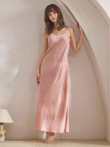 Ocili Váy ngủ lụa giả jacquard thanh lịch dành cho nữ - Hồng - Xem 3